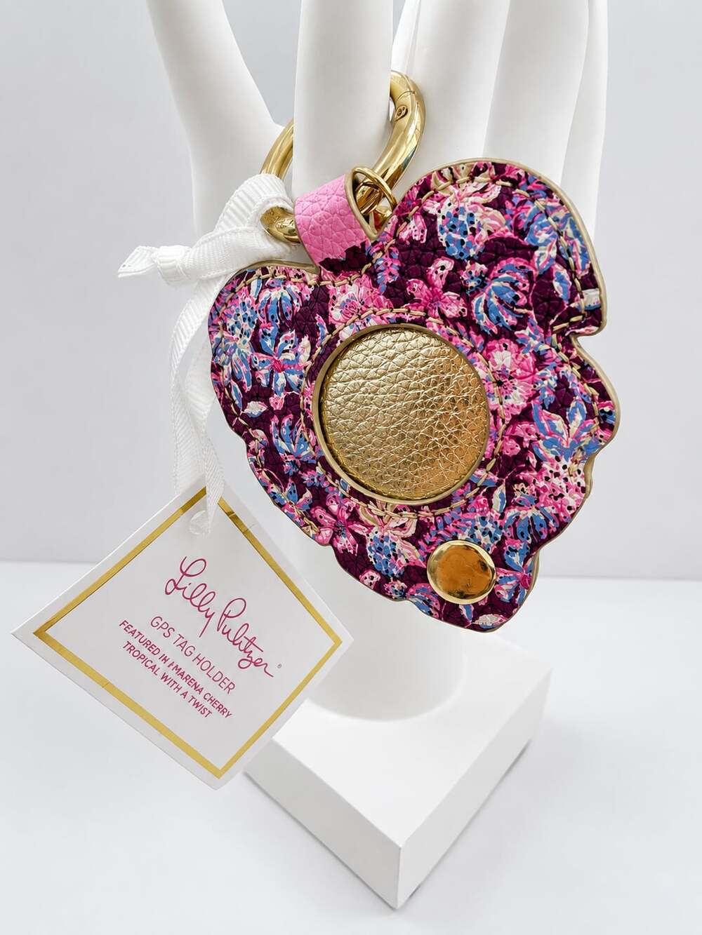 Lilly Pulitzer GPS Tag Holder in Amarena Cherry Tropical With A Twist